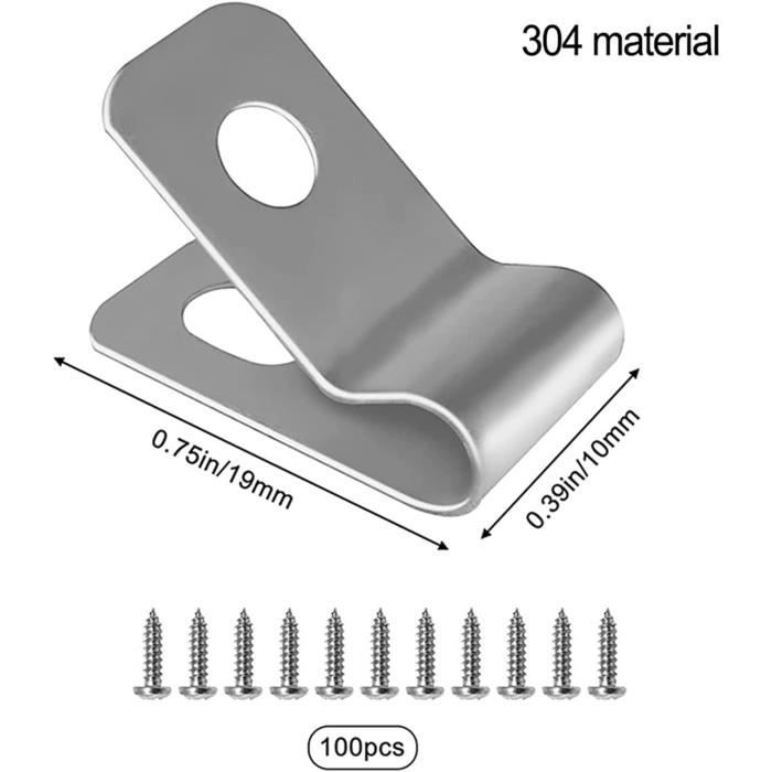 100 Clips Pour Clôture Agricole - Acier Inoxydable 304 - Avec Vis - Fixation Fil De Fer