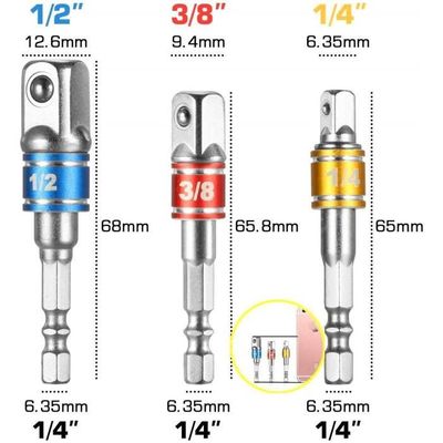 Lot De 4 Adaptateurs 1/2'' → 1/4'' - Pour Clé à Choc Et Tournevis - Chrome Vanadium, Magnétique