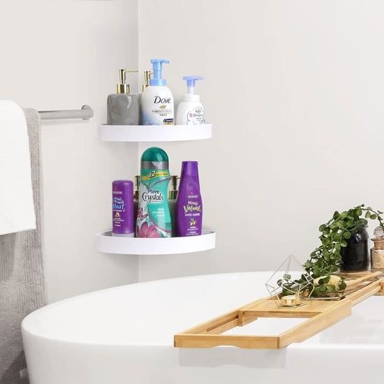 Étagère Douche Angle Acier Inoxydable - 2 Étagères + 4 Crochets Sans Perçage