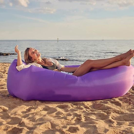Gohytal Canapé Gonflable Portable 230x70cm - Étanché Violet Pour Camping, Plage, Piscine Et Fêtes D'Extérieur