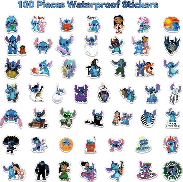 100 Pcs Stitch Autocollants De Point Pour Ordinateur Portable,Gourde Enfant, Bagages,Planche à Roulettes Décalcomanie Pour Enfants - Beaux-Arts Et Loisirs Créatifs