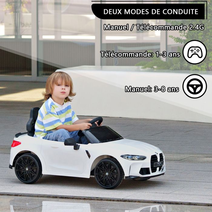 BMW M4 Voiture Électrique Enfant 12 V – Gris – Télécommande 2,4 GHz – Siège Cuir, Roues EVA – Dès 1 An Jusqu'à 5 Ans