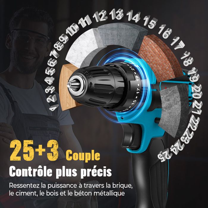 Perceuse Visseuse à Percussion Sans Fil MellWin 18V - 2 Batteries Li-ion - Valise