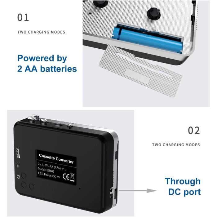 Lecteur de Cassette USB convertisseur de Bande en MP3, Lecteur de Musique  Audio Portable Walkman Convertisseur de Cassette en MP3 avec écouteurs