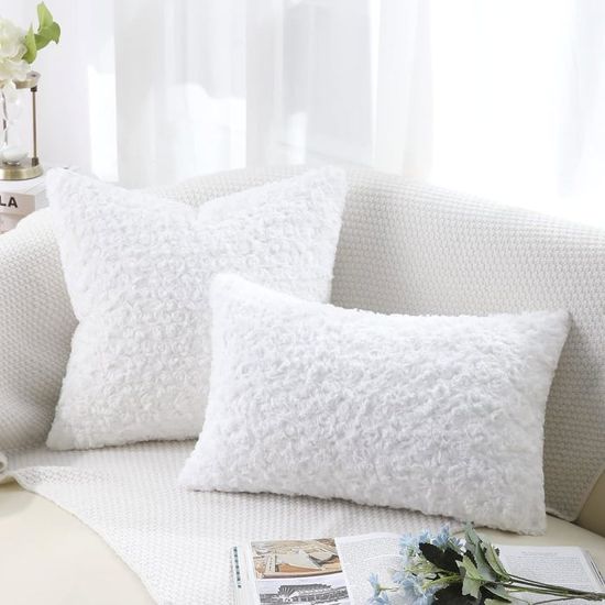 Lot De 2 Housses De Coussin En Fausse Fourrure Sherpa - 45,7 X 45,7 Cm Beige - Ultra Douces Et Réversibles Velours - 10