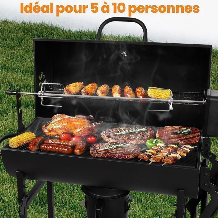 Barbecue Charbon de Bois avec Tournebroche Électrique, Chariot avec — free download