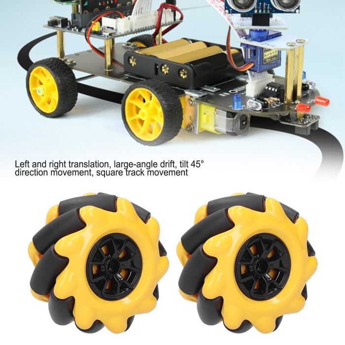 Lot de 2 paires de roues Mecanum 48 mm omnidirectionnelles DIY pour robot intelligent, voiture télécommandée