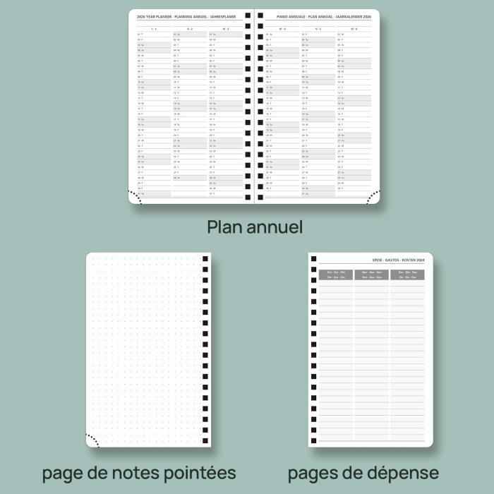 Agenda 2026 Busy B - Planificateur Hebdomadaire A6 Avec Listes à Faire Et Pages Notes - Couverture Marbre Charbon - Poches Incluses