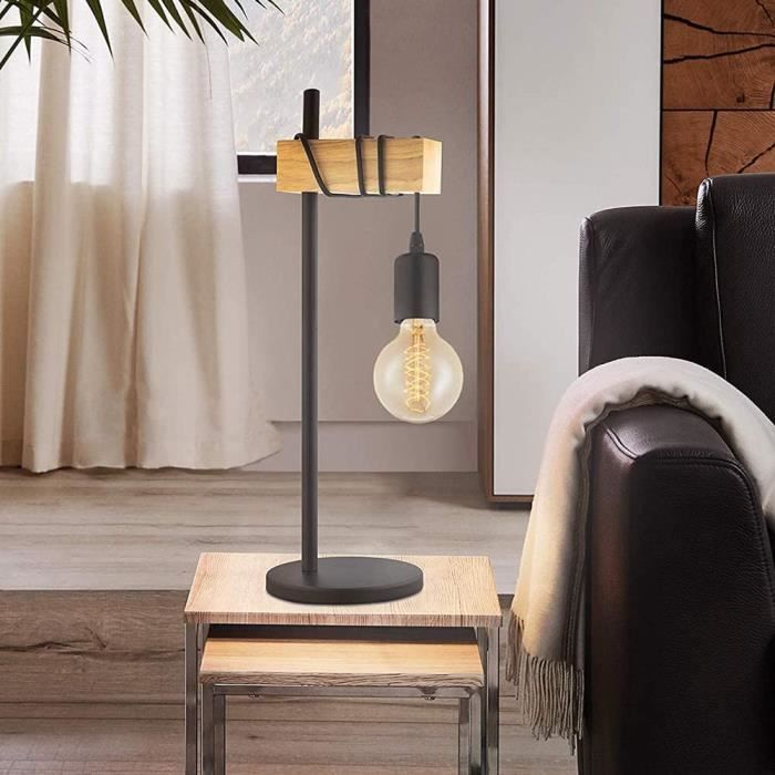 Lampe de bureau ou chevet à LED en bois et métal colorée