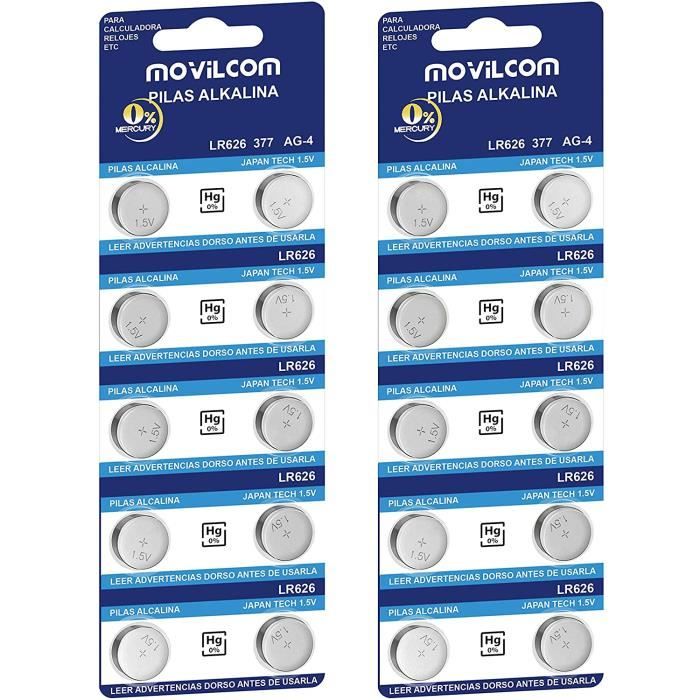 MovilCom® Lot de 20 piles bouton AG4 1,5 V équivalent à 377, 377A