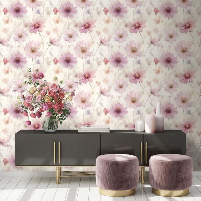 Échantillon Papier Peint Floral Muriva Lissa – Rose Et Fleurs, 53x53 Cm