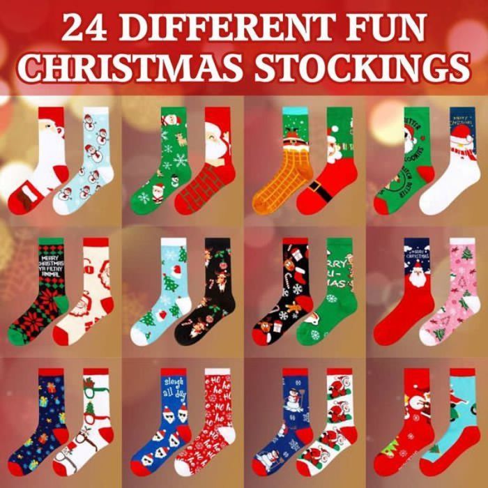 Calendrier De L'Avent 2025 Avec 24 Paires De Chaussettes - Pour Hommes Et Femmes - Cadeau De Noël Original