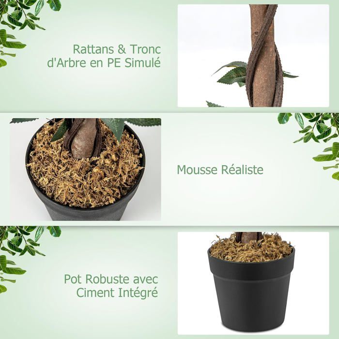 COSTWAY Lot De 2 Plantes Artificielles En Pot Hauteur 185CM/Olivier Artificiel 1296 Feuilles En Soie 72 Fruits Avec Base De Ciment Dcoration Pour Maison Cour Et Jardin 64699616