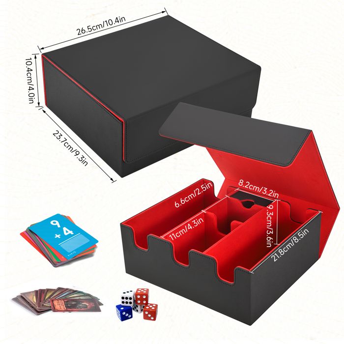 Deck Box 3 Compartiments Pour Cartes Magic The Gathering - Capacité 400 Cartes, Cuir PU Noir/Bleu Avec Séparateurs Premium