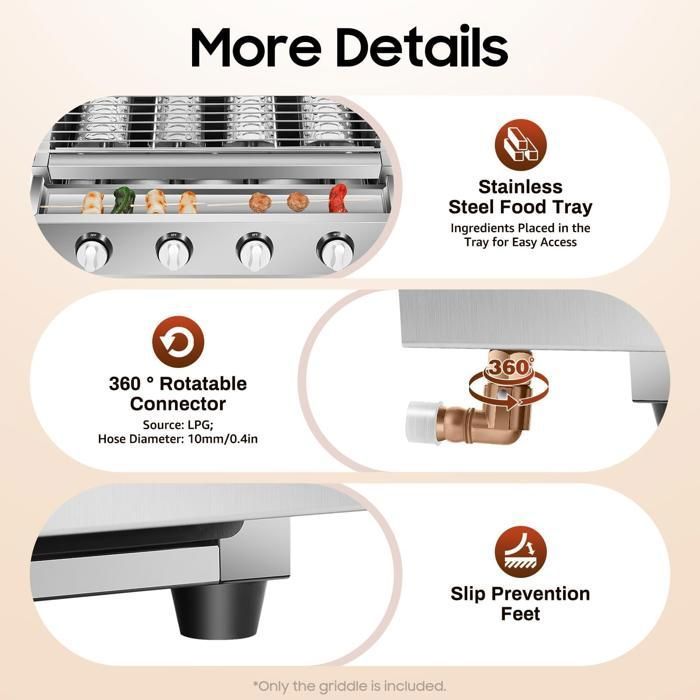 Barbecue à Gaz 4 Brûleurs Inox – Cocotte 55,8 X 23,2 Cm Avec Grille Amovible, Hauteur Réglable, Pour Camping, Balcon, Jardin Et Terrasse
