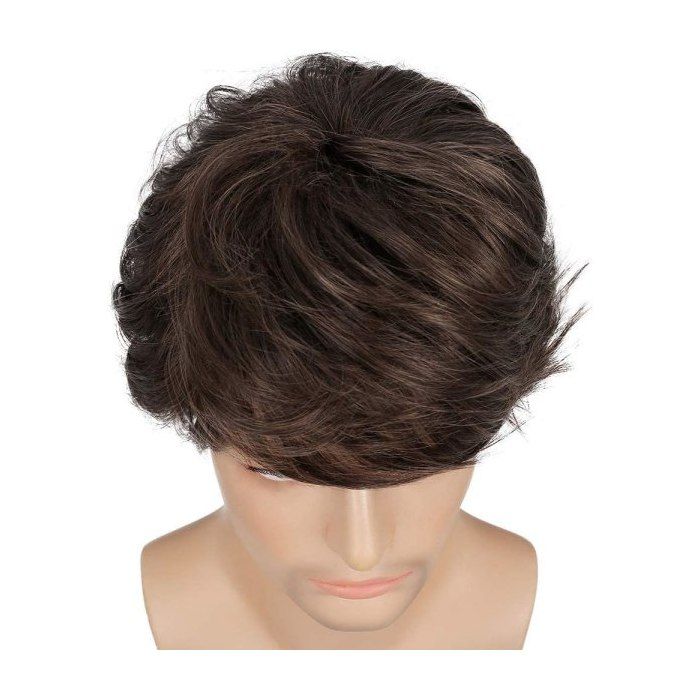 Perruque Courte Homme Synthétique Marron - Style Vague En Couches Pour Cosplay Ou Quotidien