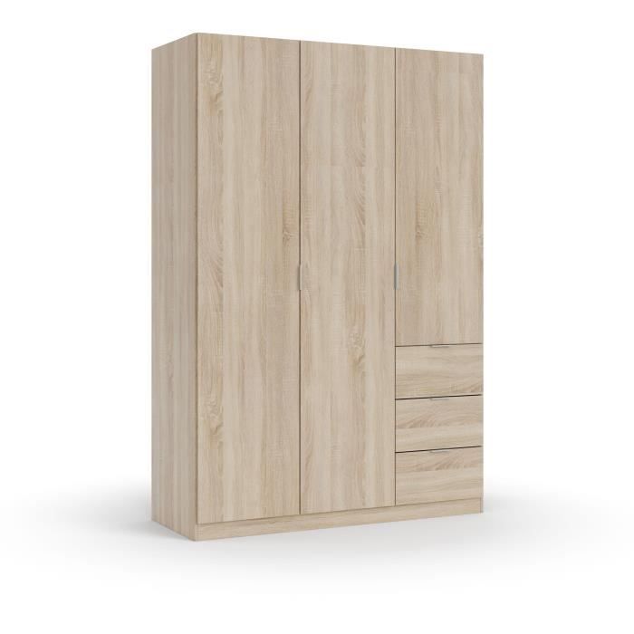 GLORIA Armoire de chambre style contemporain mélaminée décor chêne canadien - L 135 cm
