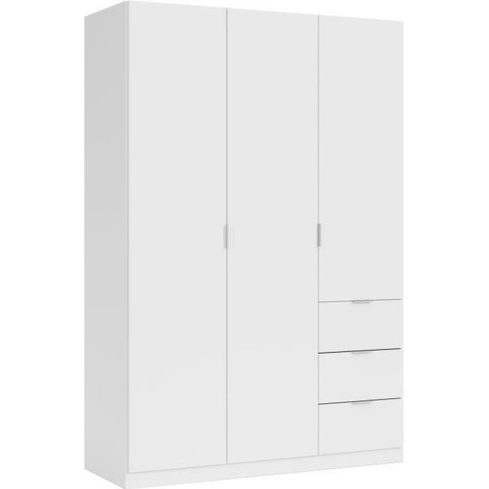 Armoire 3 Portes et 3 tiroirs blanc 135x200 cm