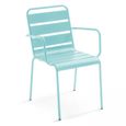 Chaise de jardin en métal OVIALA - Accoudoirs - Traitée anti UV et anti rouille - Empilable - Turquoise-0