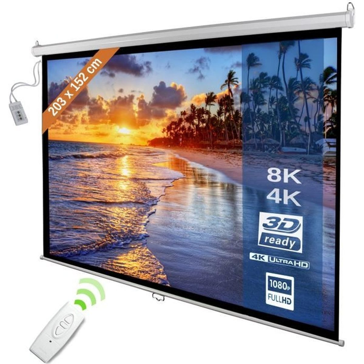 Écran de Projection Motorisé Blanc 100 Pouces 169 HD 4K 3D 203x152 cm