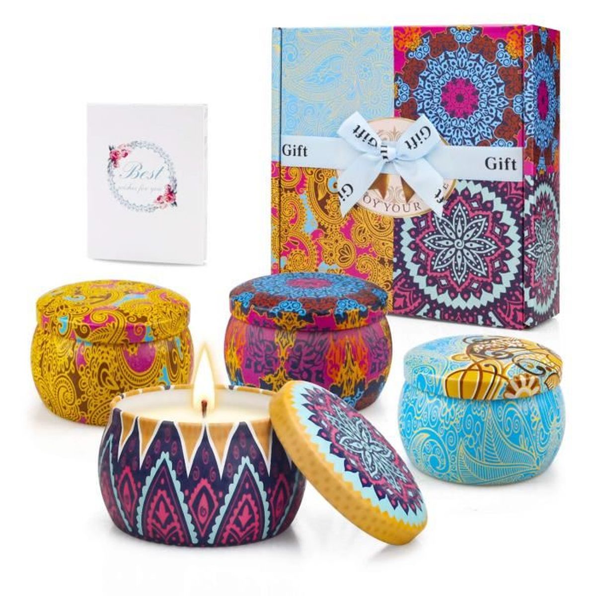 Coquimbo Bougies Parfum/ées Coffret Cadeau Cire De Soja Naturel pour Soulager Le Stress Cadeau No/ël Saint Valentin Bougie Aromatique pour Femme