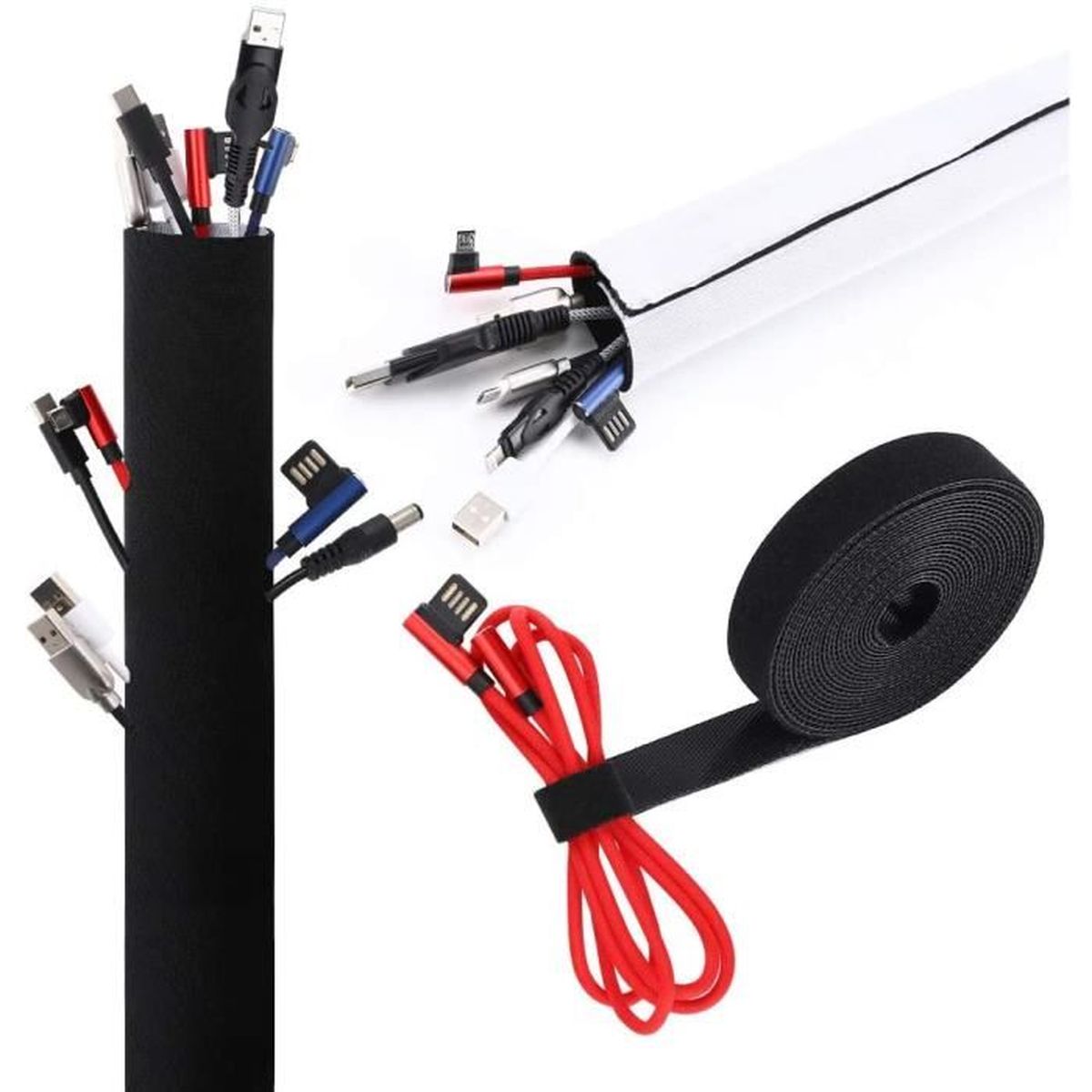 300cm Néoprène Câble Rangement avec Nylon Attache Cable VoJoPi Cache Cable Réversible Noir et Blanc 10,5 cm Range Cable de ÉlectriquesTélé ou PC 
