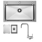 CECIPA MAX Évier de Cuisine - Brossé - 70x45cm - 1,5 Bac - Mitigeur Pliant - Inox Réversible