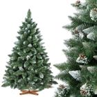 FairyTrees Sapin de Noël Artificiel 150cm | Arbre de Noël avec Support en Bois | PIN ENNEIGÉ Blanc Naturel | Made in EU