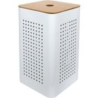 GELCO Panier à linge en métal blanc avec couvercle bois - Blanc - 30 x 30 x 50 cm