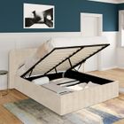 IDMARKET Lit coffre double ALBA avec tête de lit et sommier 140 x 190 cm velours beige