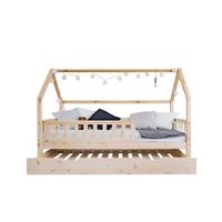 Lit d'enfant en forme de maison avec tiroir-lit de Profiwood meubles pour chambre d'enfant, fabriqué en bois de pin, 90x200 cm