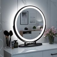 MIXMEST - Miroir électrique de maquillage Rotatif - LED à Poser Rond, Noir, Ø 50cm, Blanc Froid 6500k