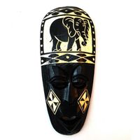 Petit masque africain en bois noir motif éléphant 25cm Noir