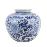 Fine Asianliving Vase Chinois Bleu Blanc Porcelaine Chinois Roses Oiseaux D23 x H 20 cm