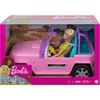 Barbie Buggy decapotable de plage rose Et 2 poupees mannequin Voiture tout terrain 4x4 Set Vehicule Jouet Fille Et 1 Carte Offerte