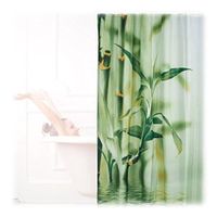 Relaxdays Rideau de douche motif bambou en polyester tissu vert lavable 180 x 200 baignoire, vert 10020754