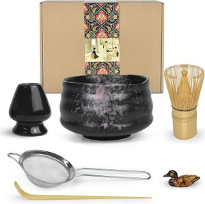 Kit Cérémonie Du Thé Matcha Complet 8 Pièces - Bol, Fouet En Bambou, Tamis, Cuillère - Coffret Cadeau