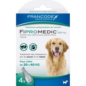 ANTIPARASITAIRE 4 Pipettes Antiparasitaires Chien 20-40kg Fipromedic - Francodex