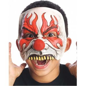Déguisement clown tueur garçon (casaque à capuche, col, masque avec yeux  lumineux & sons de clown affreux) chez DeguizFetes.