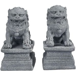 STATUE - STATUETTE Lot De 2 Petits Lions - Statue Asiatique Pour Chie