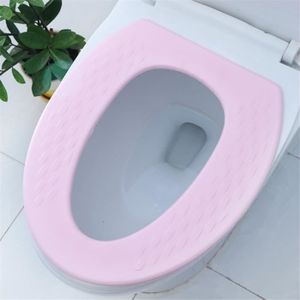 TAPIS DE BAIN  COC-7701487162405-Fdit Tapis de toilette Coussin de siège de toilette EVA imperméable, coussin doux et chaud rayures roses