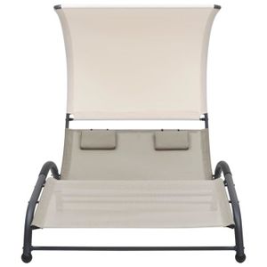 CHAISE LONGUE Chaise longue double avec auvent Textilène Crème-XIO1