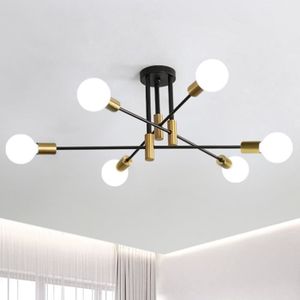 PLAFONNIER Plafonnier Industriel, 6 lumières E27 Éclairage de Plafond en Metal, Noir + Or, Retro Lampe de Plafond pour Salon Cuisine Chambre