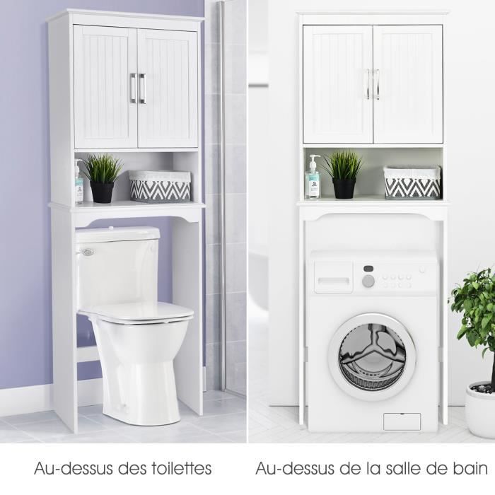 Meuble WC au-Dessus de Toilettes en Bois avec Porte Coulissante, 84x17x128  cm (Blanc)