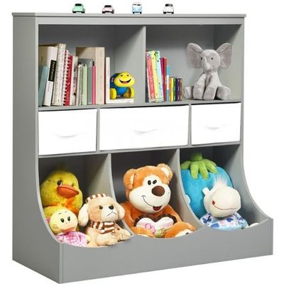 SoBuy Bibliothèque Enfant KMB34-W – Étagère à Livres Et Jouets Avec 3 Paniers, Design Moderne Et Pratique 63x28x80 Cm