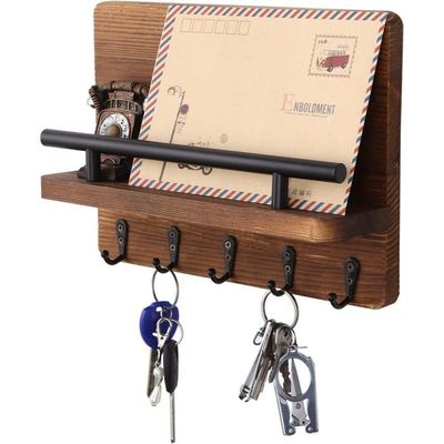 ORIGACH Porte-clés mural en bois avec 5 crochets en métal pour porte d' entrée, cuisine, entrée, couloir - 30 x 17 cm