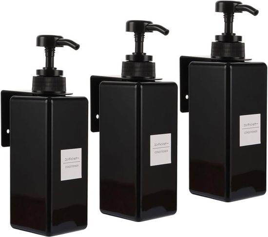 Distributeur Savon Mural Janxin - Lot 3 Pièces - Noir - 500ml - Sans Perçage - Salle De Bain/Cuisine
