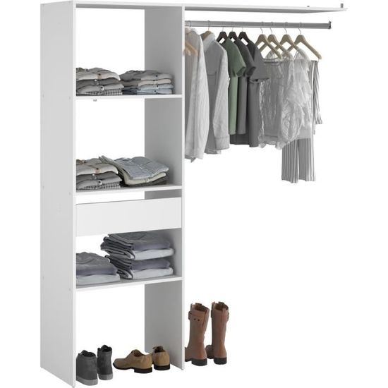 Dressing EKIPA Blanc - Dimensions 220 X 40 X 180 Cm (L X P X H) - Armoire De Rangement Avec Portes - 6