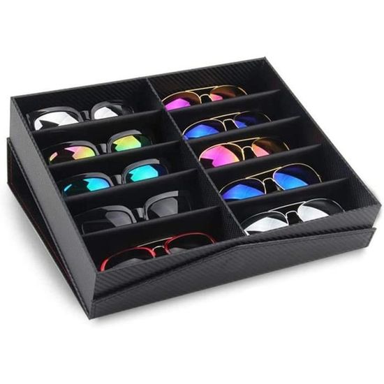 Giilayky Présentoir à Lunettes 4 Cases - Plateau Organisateur En Flanelle Et MDF - 25x18x5 Cm - Noir