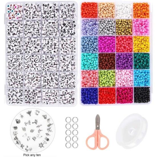Perles Lettres Rondes Pour Enfant - 373 Pièces De 0.3 Cm, Assortiment De Couleurs, Neuves